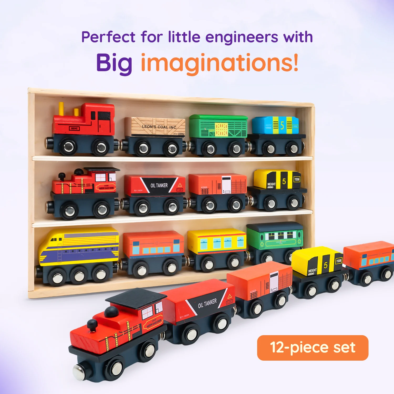 TinkerBox Premium Wooden Toy Train Set (Magnetic) - Image 3